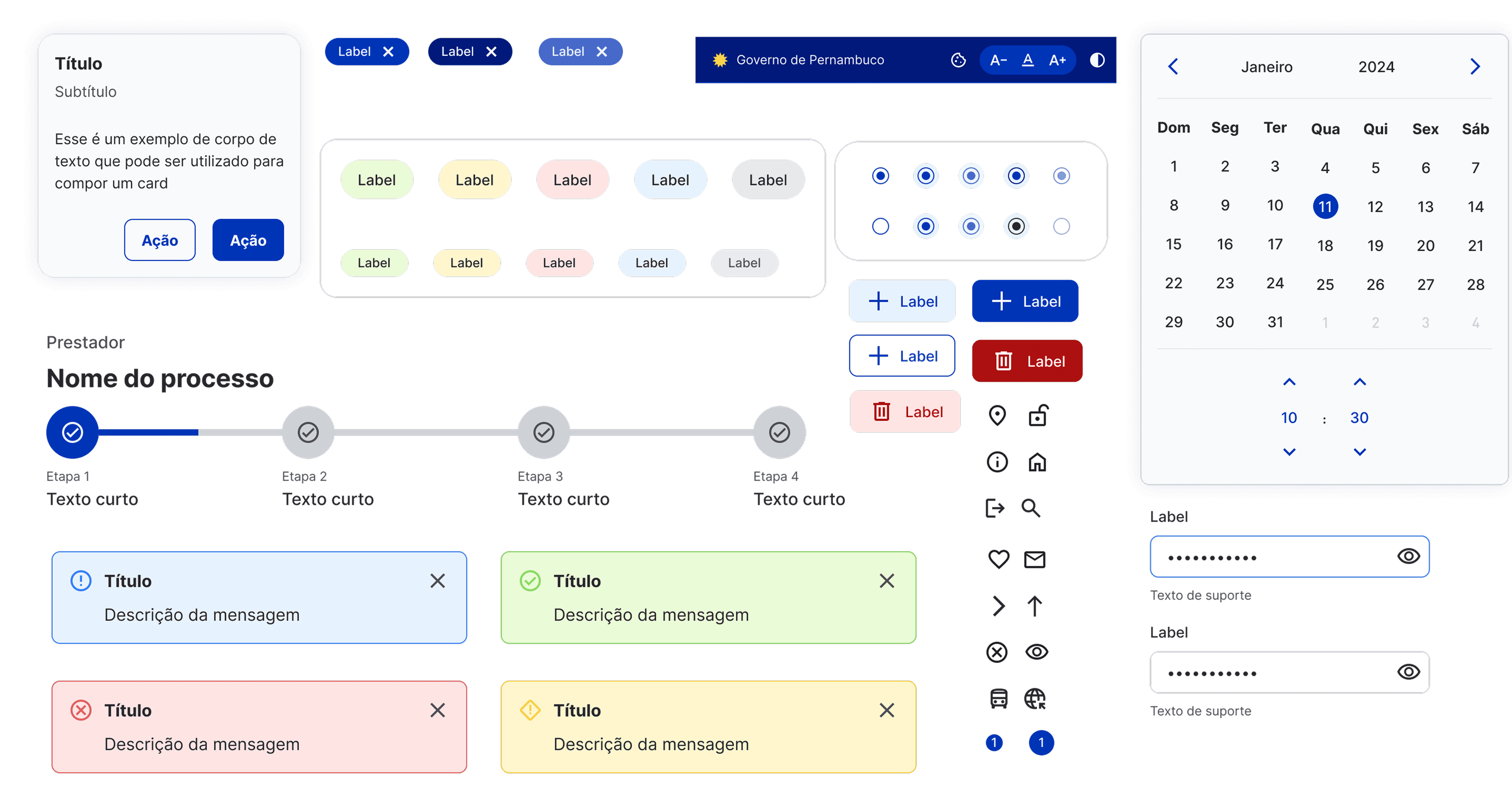 Print com vários componentes utilizados no UI Kit, como Inputs, Buttons e Icons